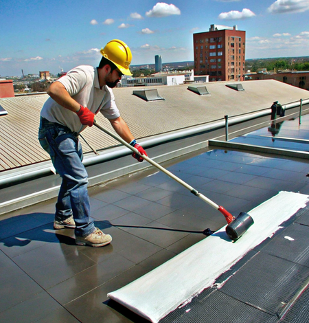 Worker Working on a flat roof for maintenance
