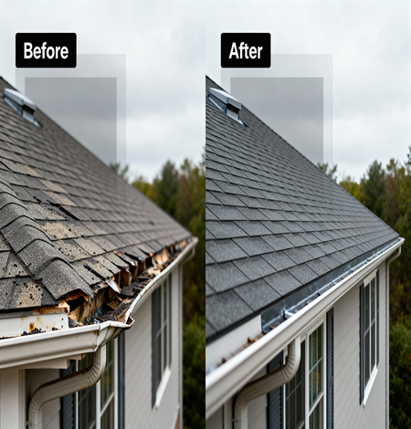 Before and After view of Residential Roof Repair